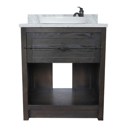 Bellaterra Home Plantation 31" 1-Drawer Brown Ash Freestanding Vanity Set With Ceramic Vessel Sink and White Carrara Marble Top