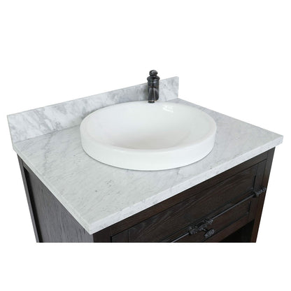 Bellaterra Home Plantation 31" 1-Drawer Brown Ash Freestanding Vanity Set With Ceramic Vessel Sink and White Carrara Marble Top