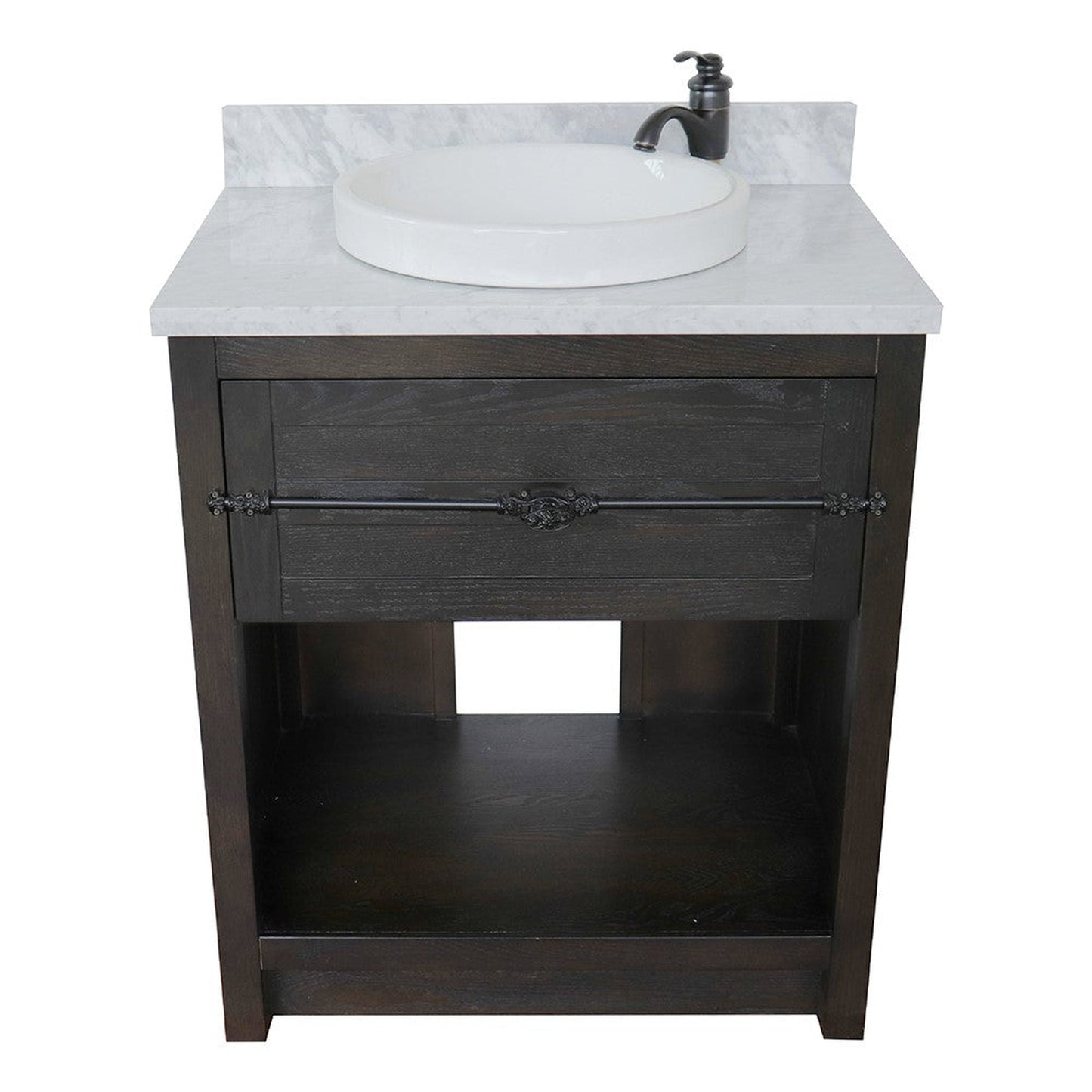 Bellaterra Home Plantation 31" 1-Drawer Brown Ash Freestanding Vanity Set With Ceramic Vessel Sink and White Carrara Marble Top