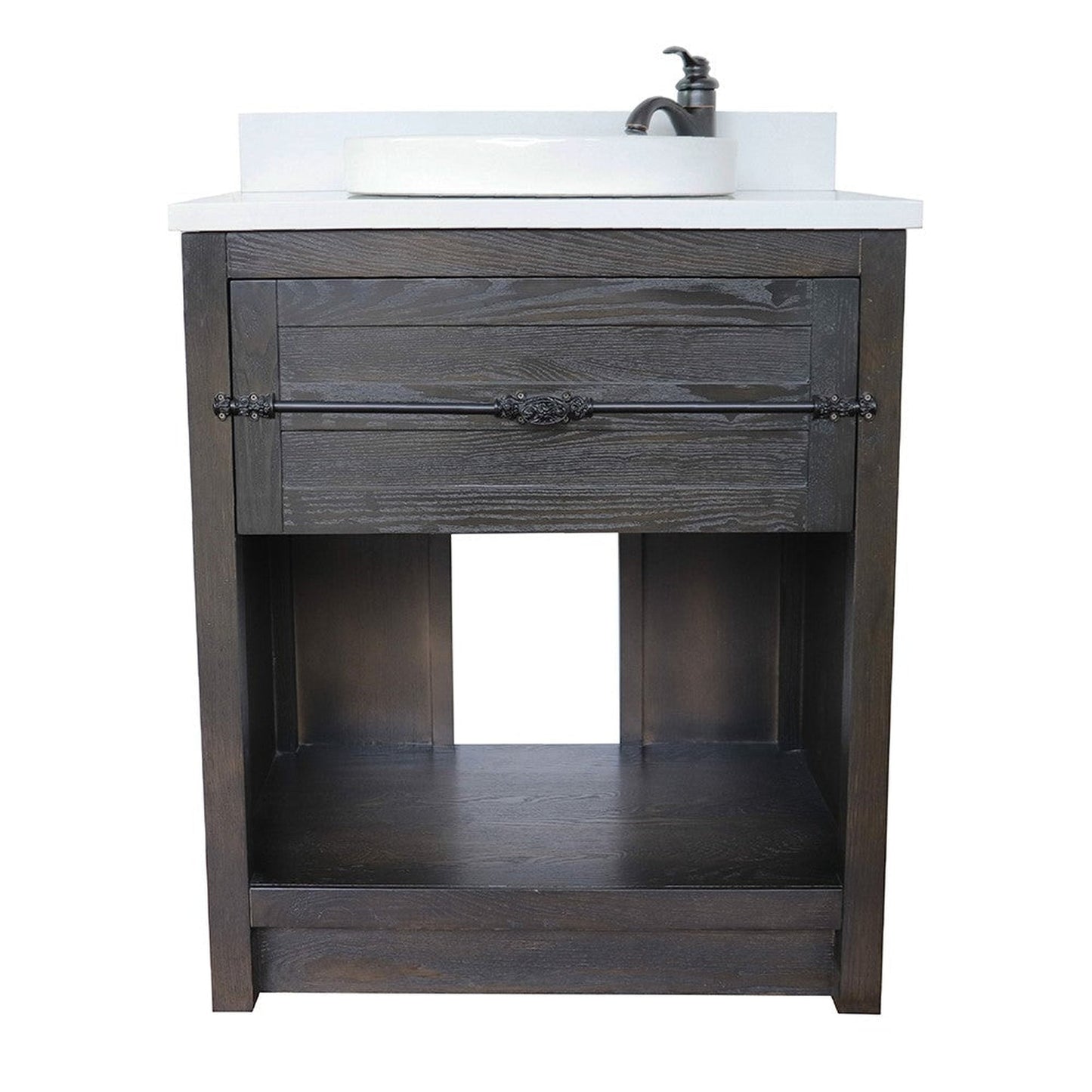 Bellaterra Home Plantation 31" 1-Drawer Brown Ash Freestanding Vanity Set With Ceramic Vessel Sink and White Quartz Top