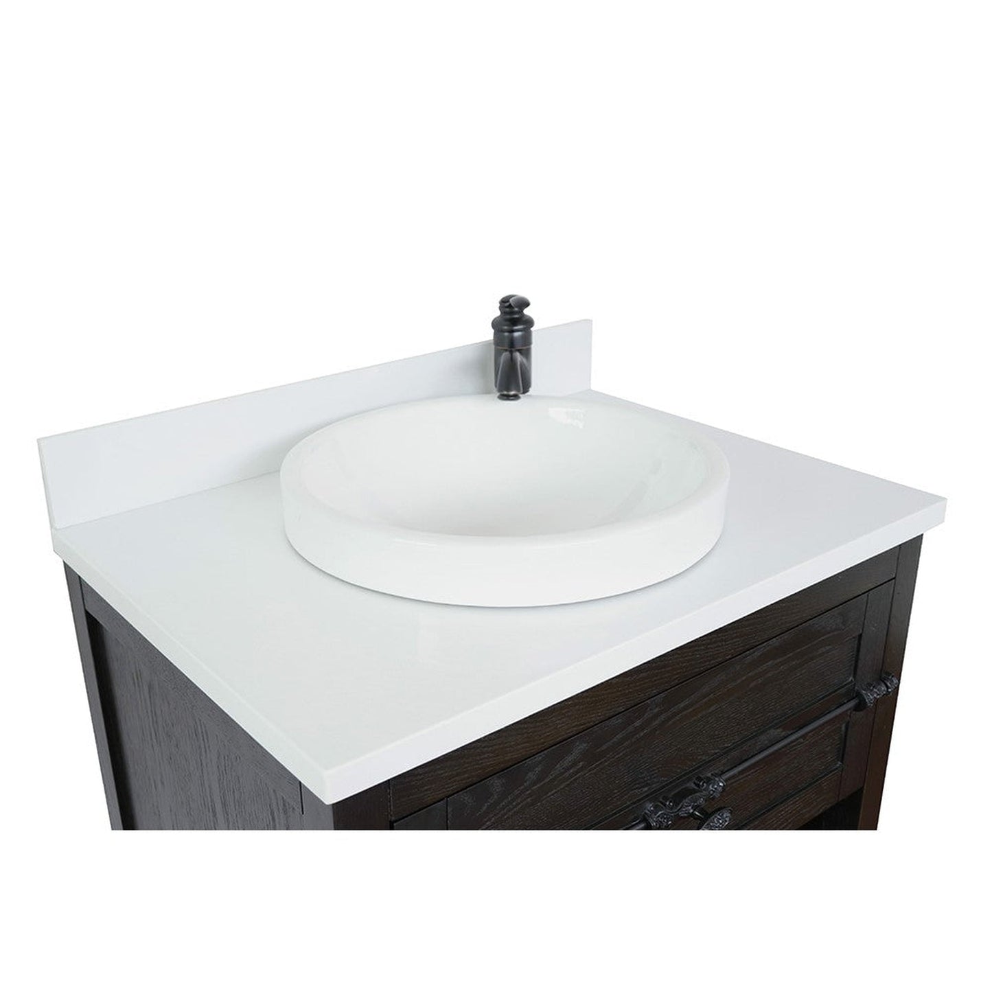 Bellaterra Home Plantation 31" 1-Drawer Brown Ash Freestanding Vanity Set With Ceramic Vessel Sink and White Quartz Top