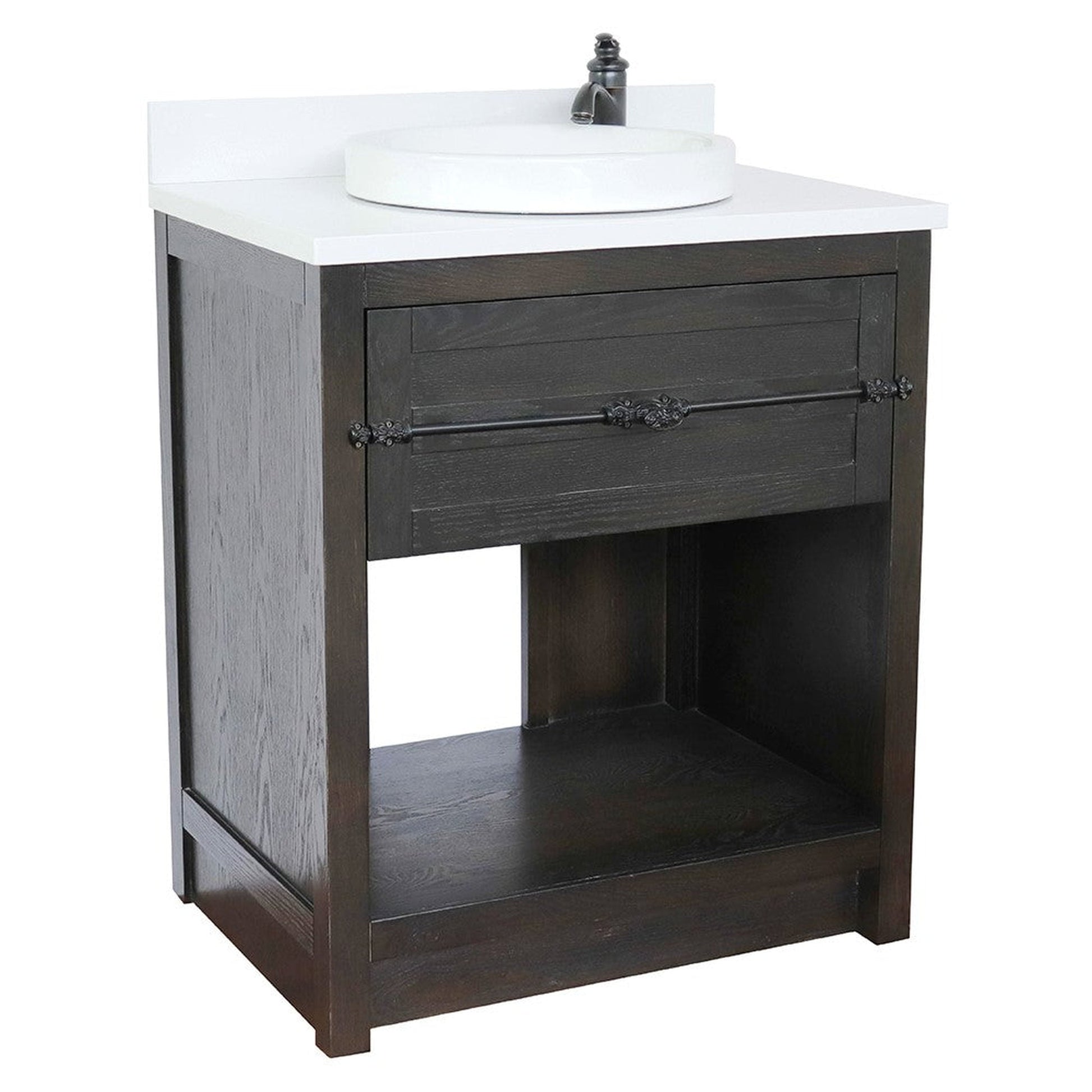 Bellaterra Home Plantation 31" 1-Drawer Brown Ash Freestanding Vanity Set With Ceramic Vessel Sink and White Quartz Top