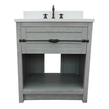 Bellaterra Home Plantation 31" 1-Drawer Gray Ash Freestanding Vanity Set With Ceramic Undermount Oval Sink and White Quartz Top