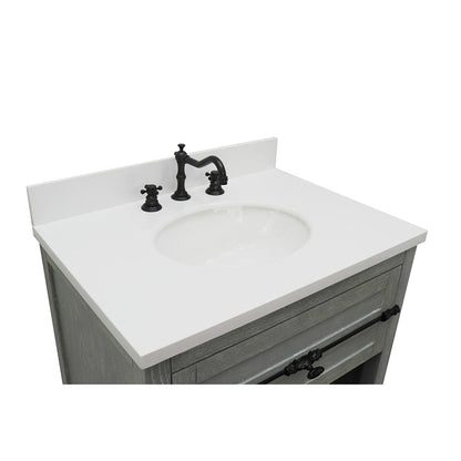 Bellaterra Home Plantation 31" 1-Drawer Gray Ash Freestanding Vanity Set With Ceramic Undermount Oval Sink and White Quartz Top