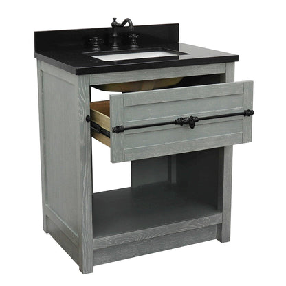 Bellaterra Home Plantation 31" 1-Drawer Gray Ash Freestanding Vanity Set With Ceramic Undermount Rectangular Sink and Black Galaxy Top