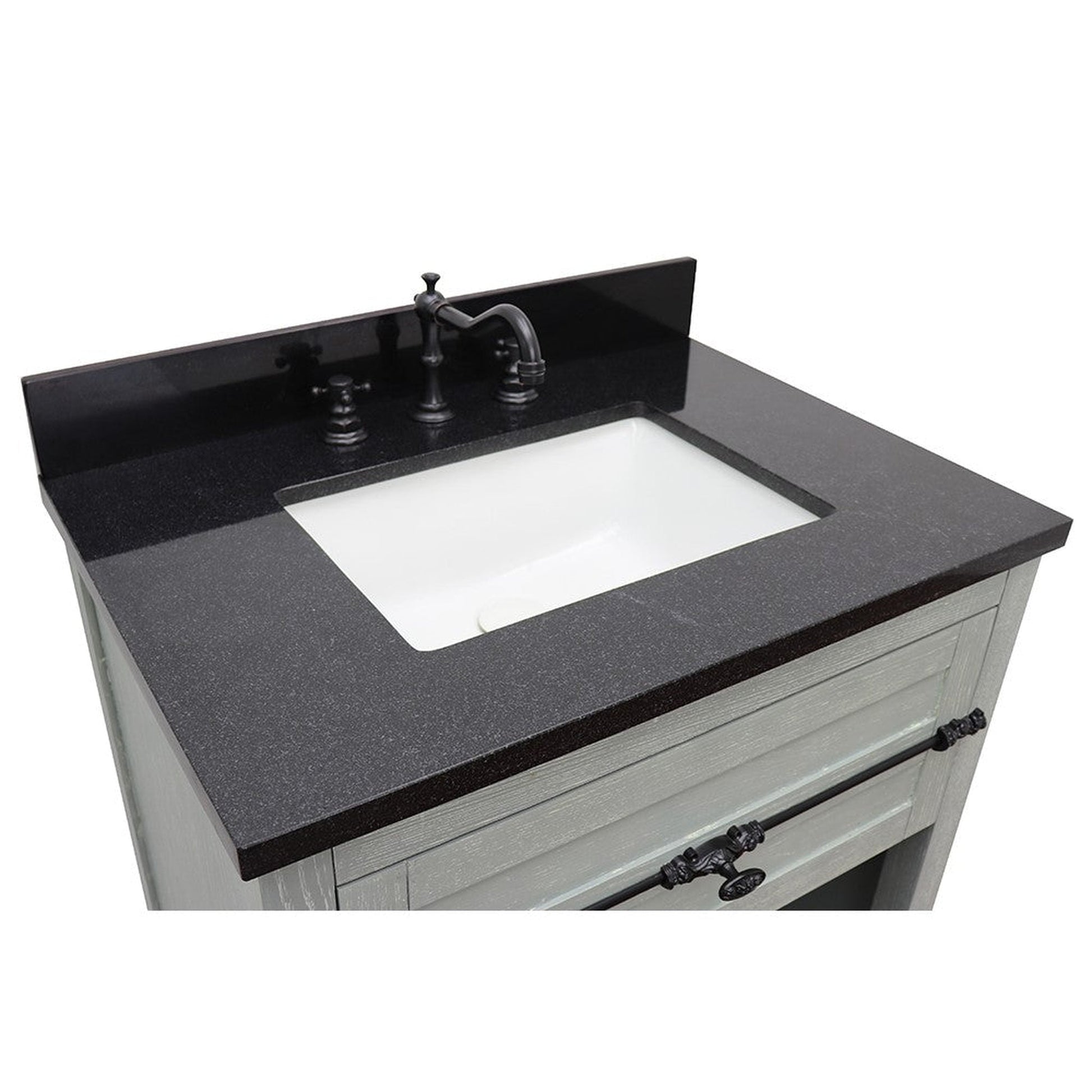 Bellaterra Home Plantation 31" 1-Drawer Gray Ash Freestanding Vanity Set With Ceramic Undermount Rectangular Sink and Black Galaxy Top