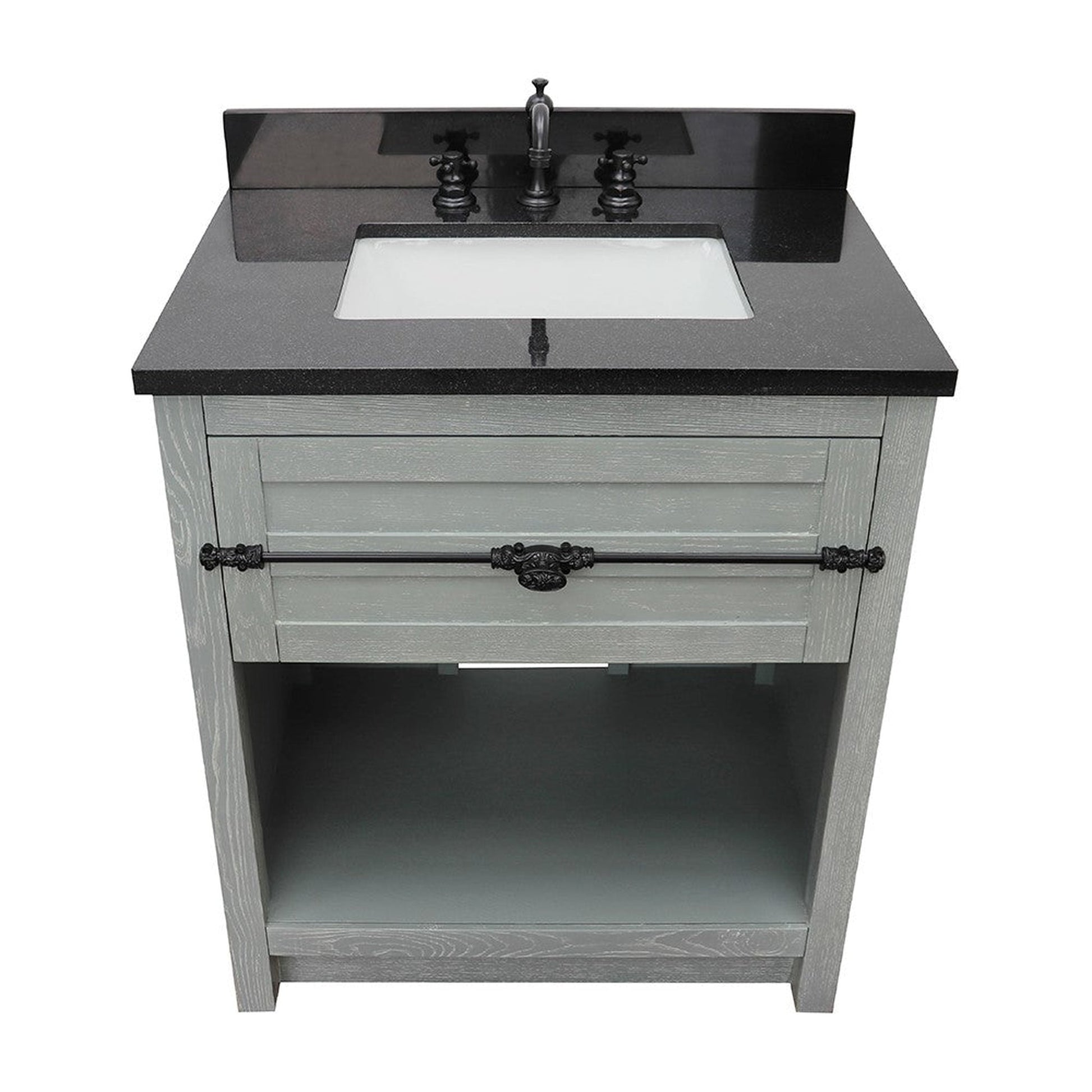 Bellaterra Home Plantation 31" 1-Drawer Gray Ash Freestanding Vanity Set With Ceramic Undermount Rectangular Sink and Black Galaxy Top