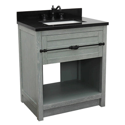 Bellaterra Home Plantation 31" 1-Drawer Gray Ash Freestanding Vanity Set With Ceramic Undermount Rectangular Sink and Black Galaxy Top