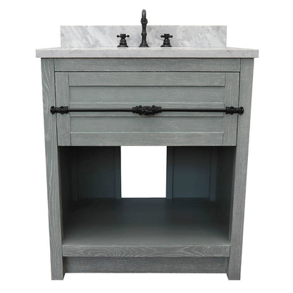 Bellaterra Home Plantation 31" 1-Drawer Gray Ash Freestanding Vanity Set With Ceramic Undermount Rectangular Sink and White Carrara Marble Top
