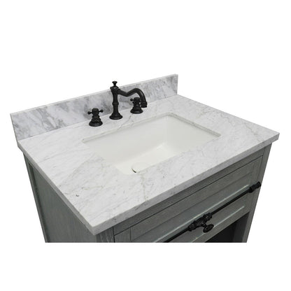 Bellaterra Home Plantation 31" 1-Drawer Gray Ash Freestanding Vanity Set With Ceramic Undermount Rectangular Sink and White Carrara Marble Top