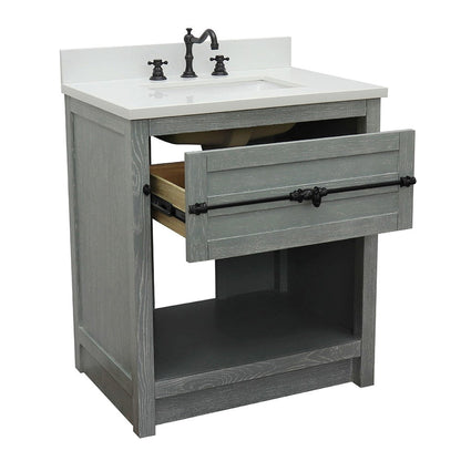 Bellaterra Home Plantation 31" 1-Drawer Gray Ash Freestanding Vanity Set With Ceramic Undermount Rectangular Sink and White Quartz Top