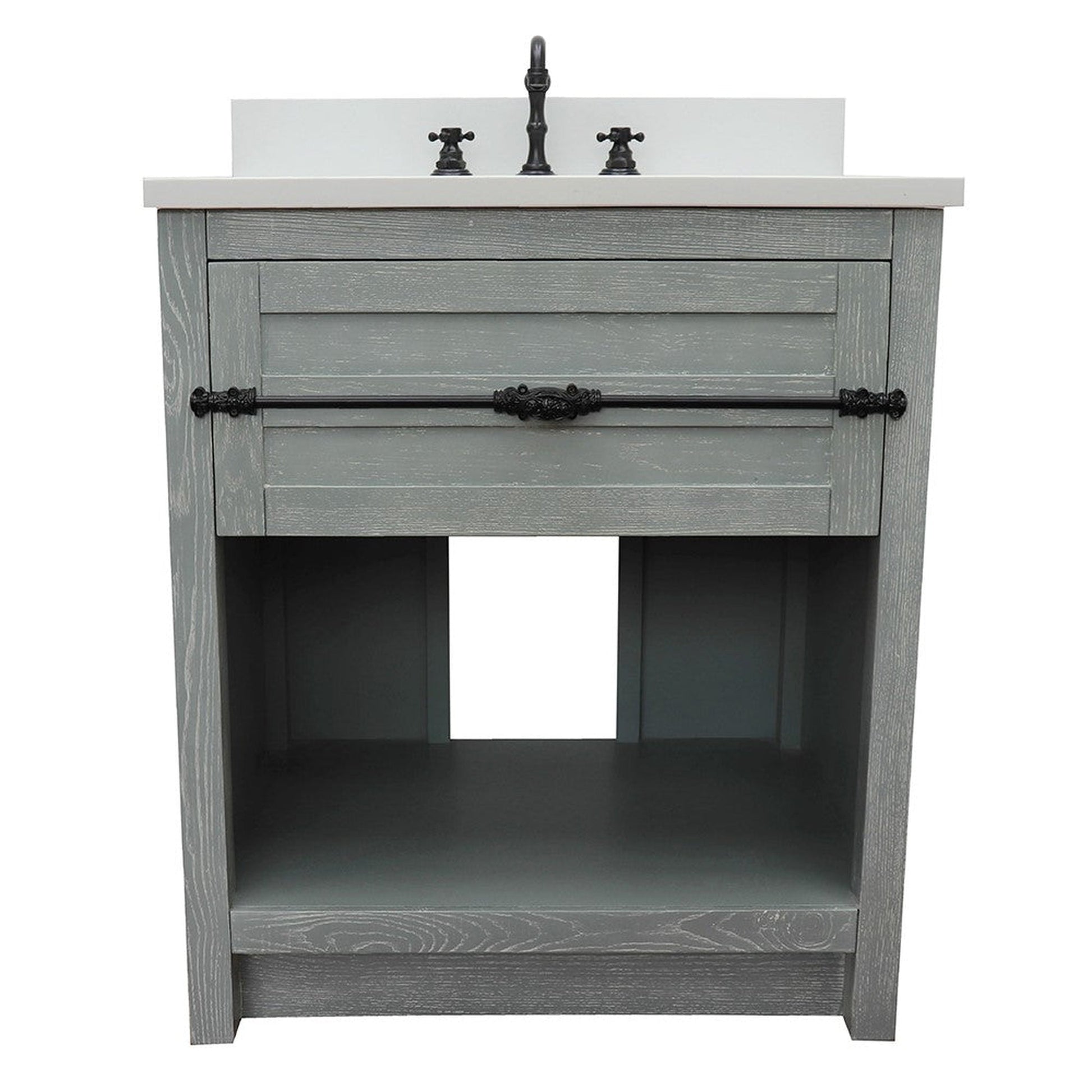 Bellaterra Home Plantation 31" 1-Drawer Gray Ash Freestanding Vanity Set With Ceramic Undermount Rectangular Sink and White Quartz Top