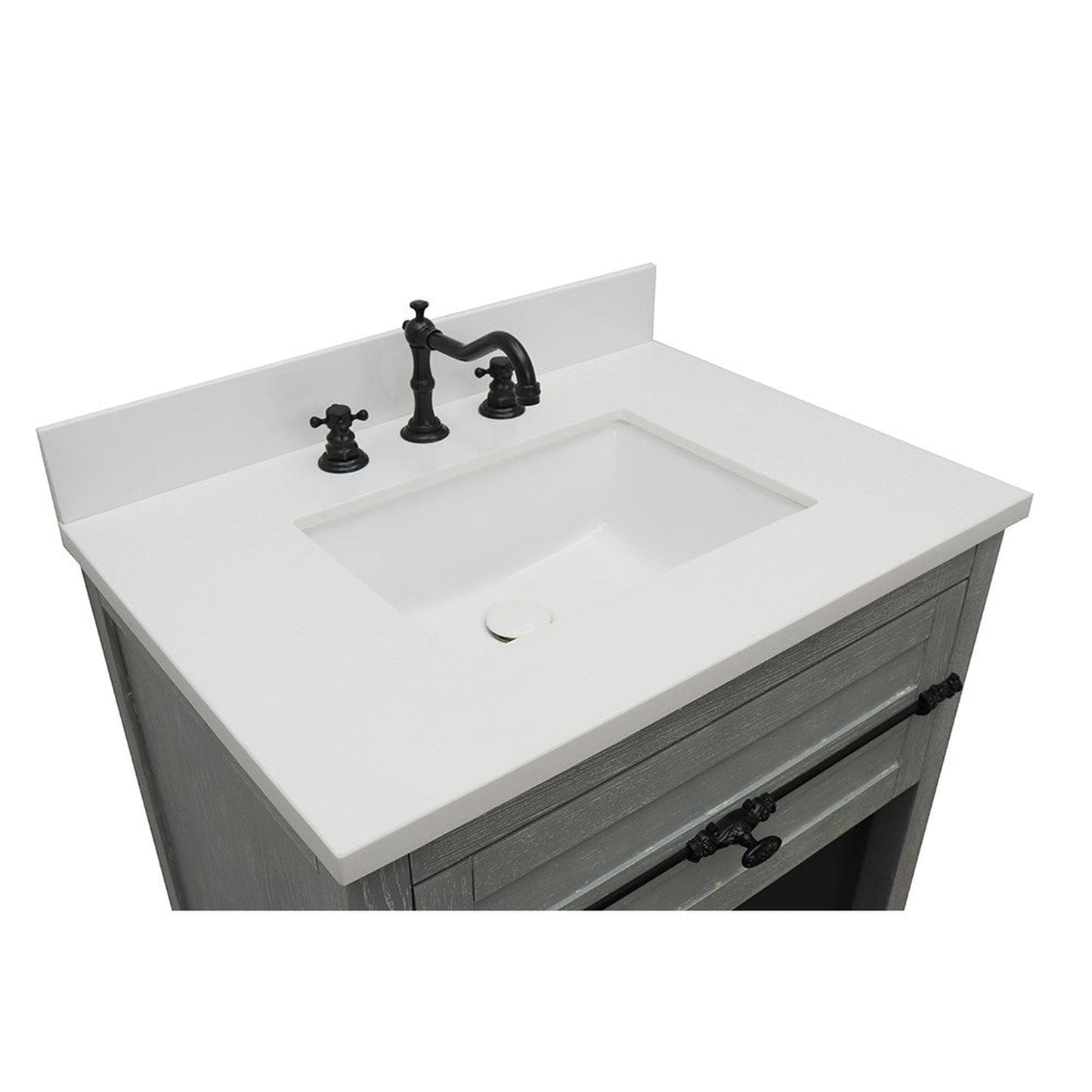 Bellaterra Home Plantation 31" 1-Drawer Gray Ash Freestanding Vanity Set With Ceramic Undermount Rectangular Sink and White Quartz Top