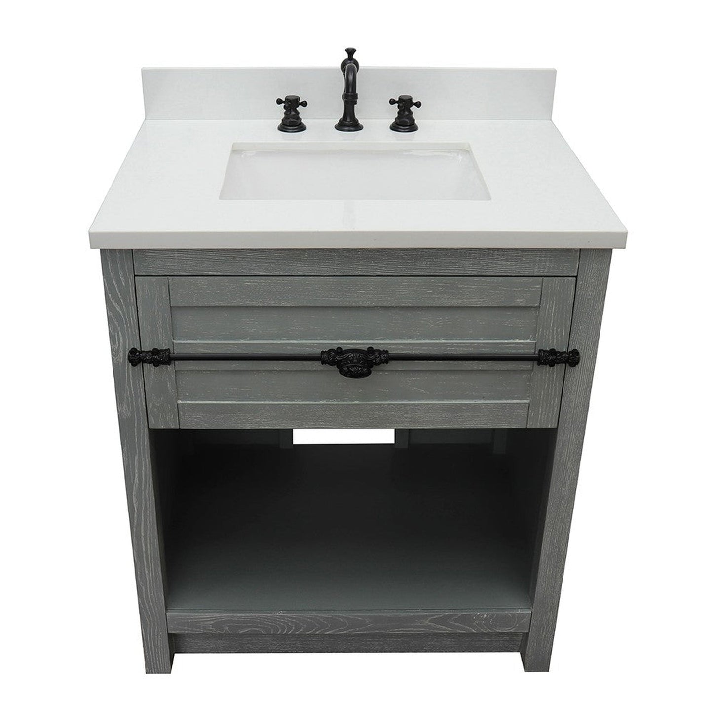 Bellaterra Home Plantation 31" 1-Drawer Gray Ash Freestanding Vanity Set With Ceramic Undermount Rectangular Sink and White Quartz Top