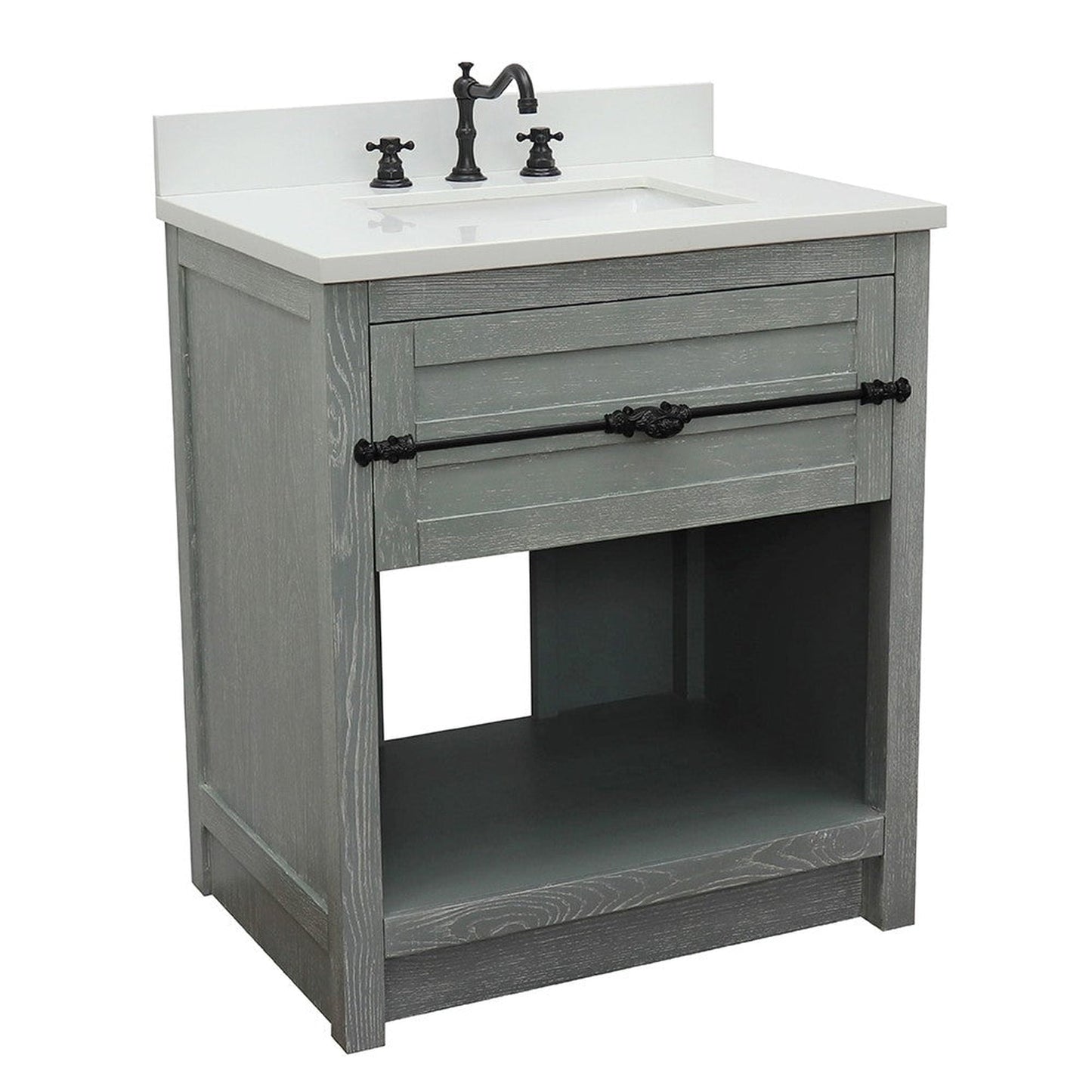 Bellaterra Home Plantation 31" 1-Drawer Gray Ash Freestanding Vanity Set With Ceramic Undermount Rectangular Sink and White Quartz Top