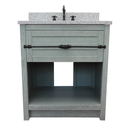 Bellaterra Home Plantation 31" 1-Drawer Gray Ash Freestanding Vanity Set With Ceramic Undermout Oval Sink and Gray Granite Top
