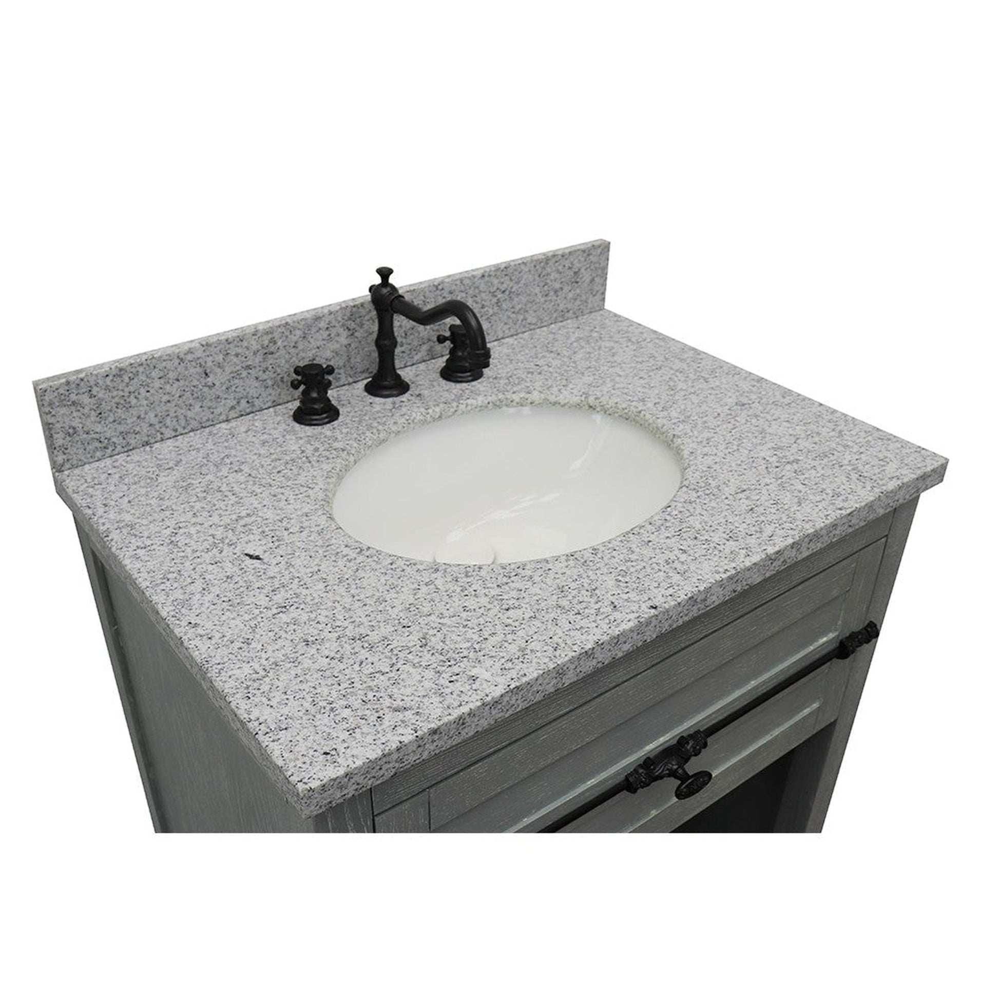 Bellaterra Home Plantation 31" 1-Drawer Gray Ash Freestanding Vanity Set With Ceramic Undermout Oval Sink and Gray Granite Top