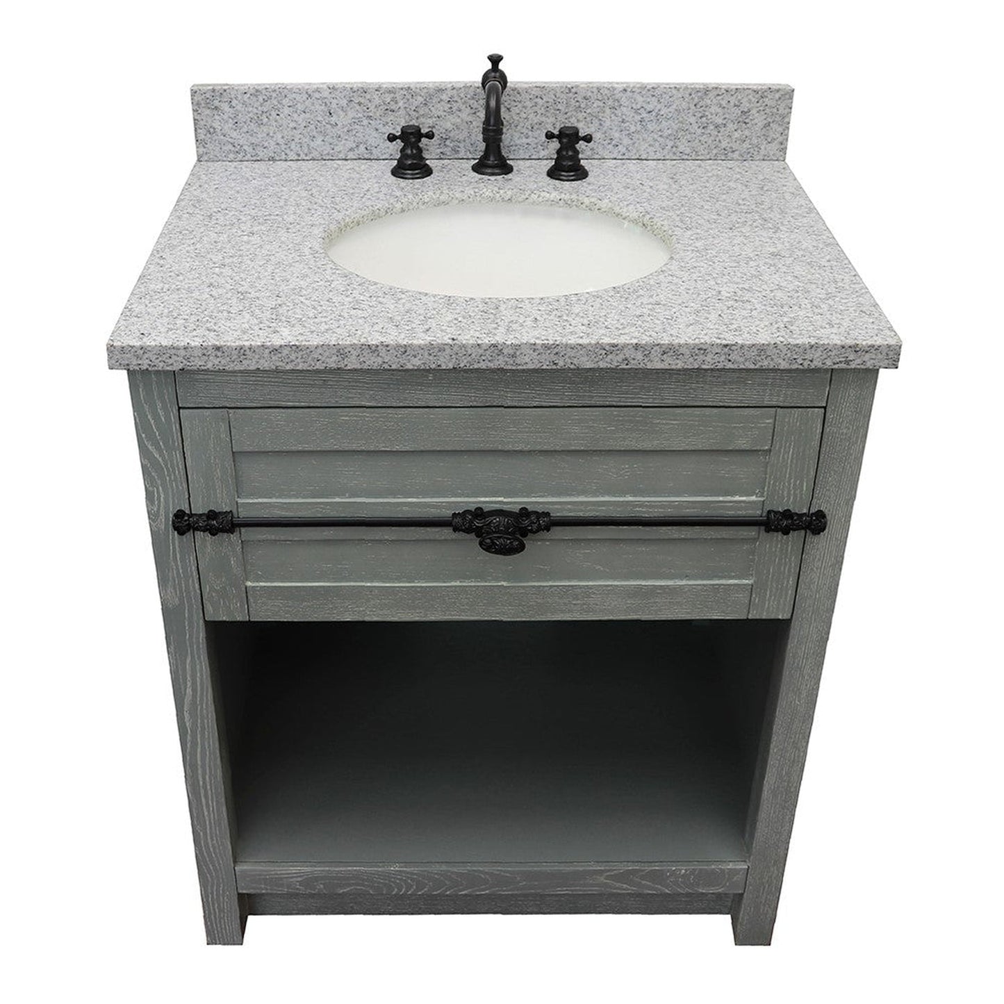 Bellaterra Home Plantation 31" 1-Drawer Gray Ash Freestanding Vanity Set With Ceramic Undermout Oval Sink and Gray Granite Top