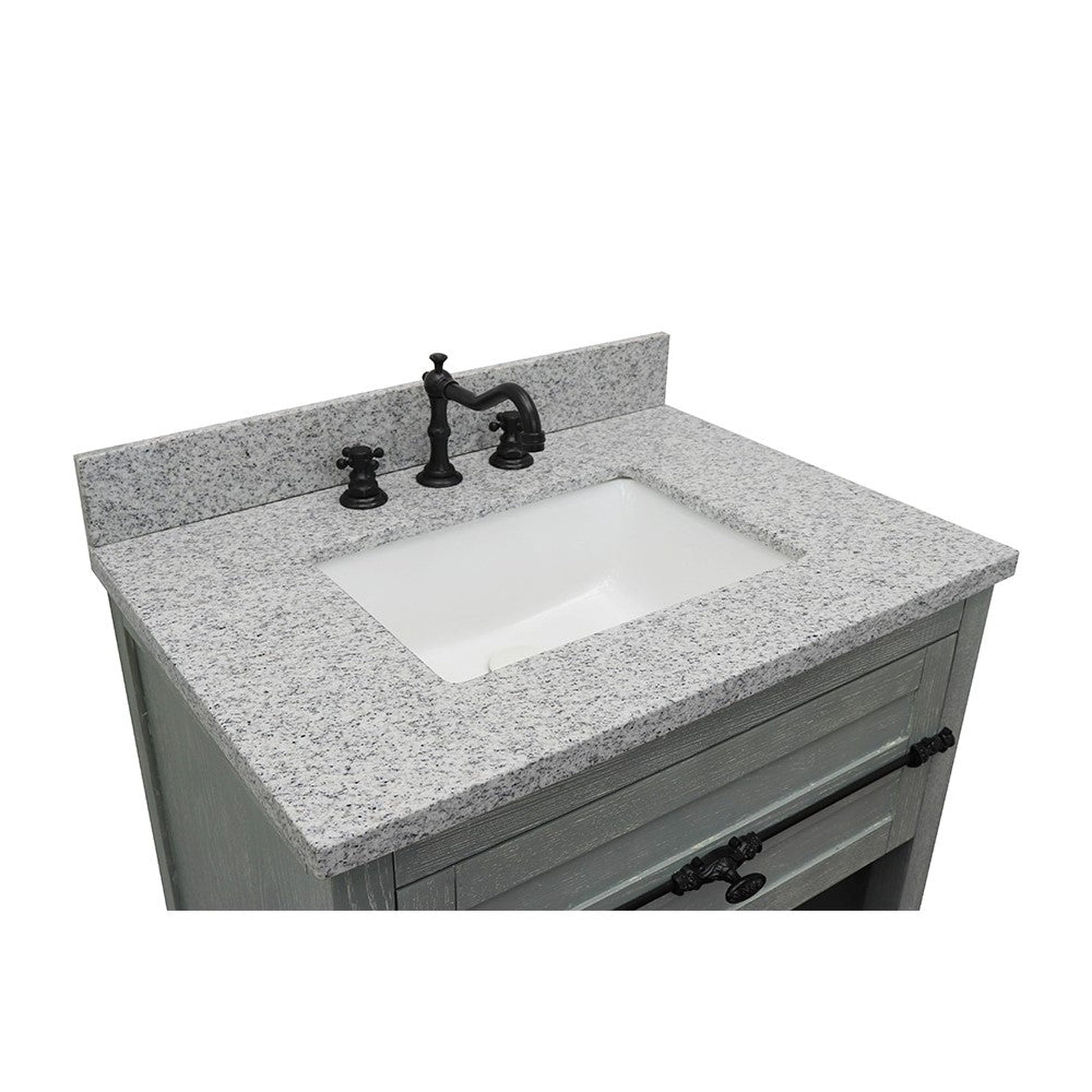 Bellaterra Home Plantation 31" 1-Drawer Gray Ash Freestanding Vanity Set With Ceramic Undermout Rectangular Sink and Gray Granite Top