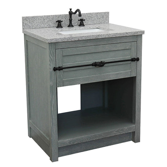 Bellaterra Home Plantation 31" 1-Drawer Gray Ash Freestanding Vanity Set With Ceramic Undermout Rectangular Sink and Gray Granite Top