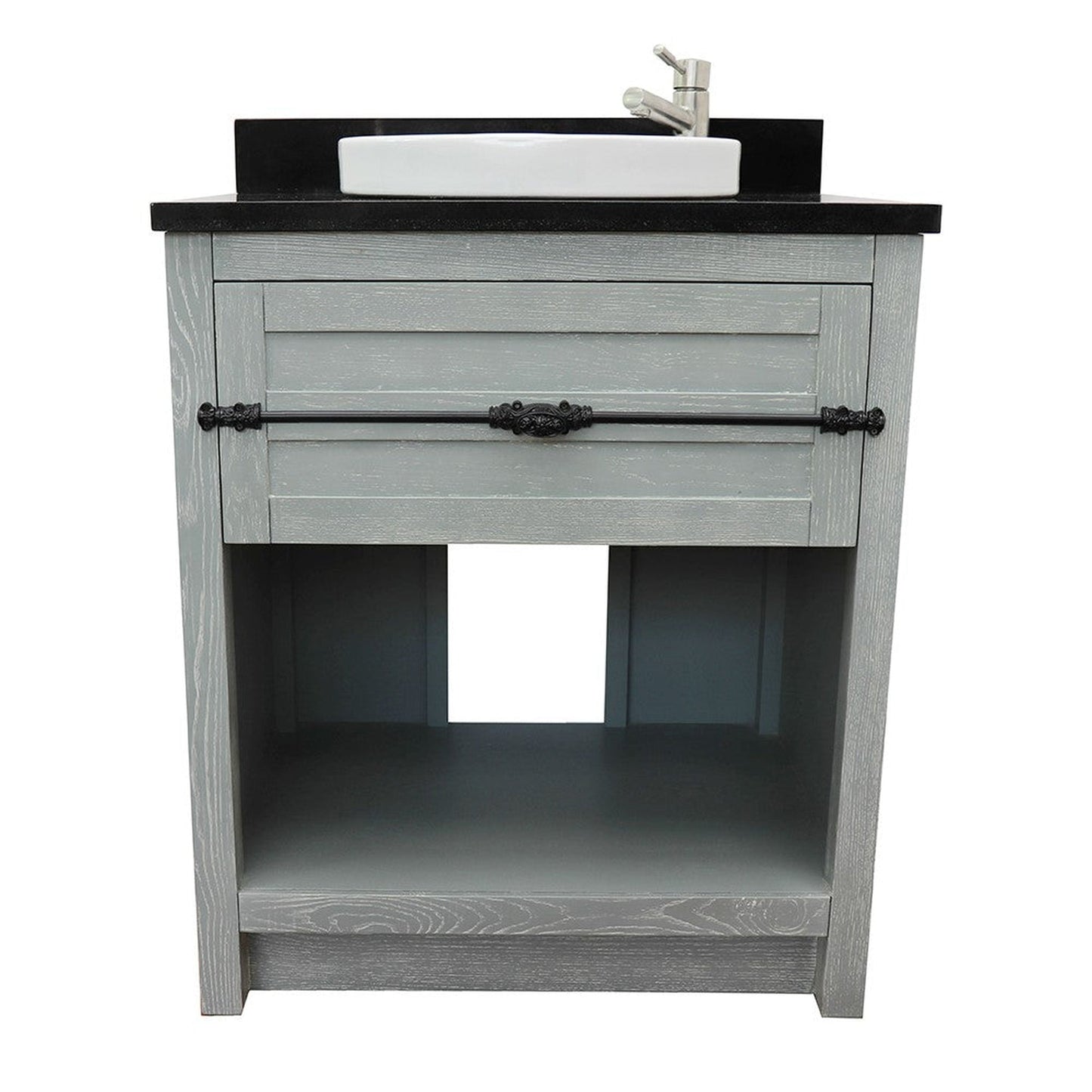 Bellaterra Home Plantation 31" 1-Drawer Gray Ash Freestanding Vanity Set With Ceramic Vessel Sink and Black Galaxy Top