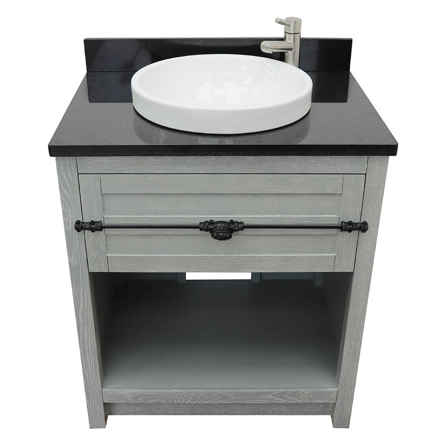 Bellaterra Home Plantation 31" 1-Drawer Gray Ash Freestanding Vanity Set With Ceramic Vessel Sink and Black Galaxy Top