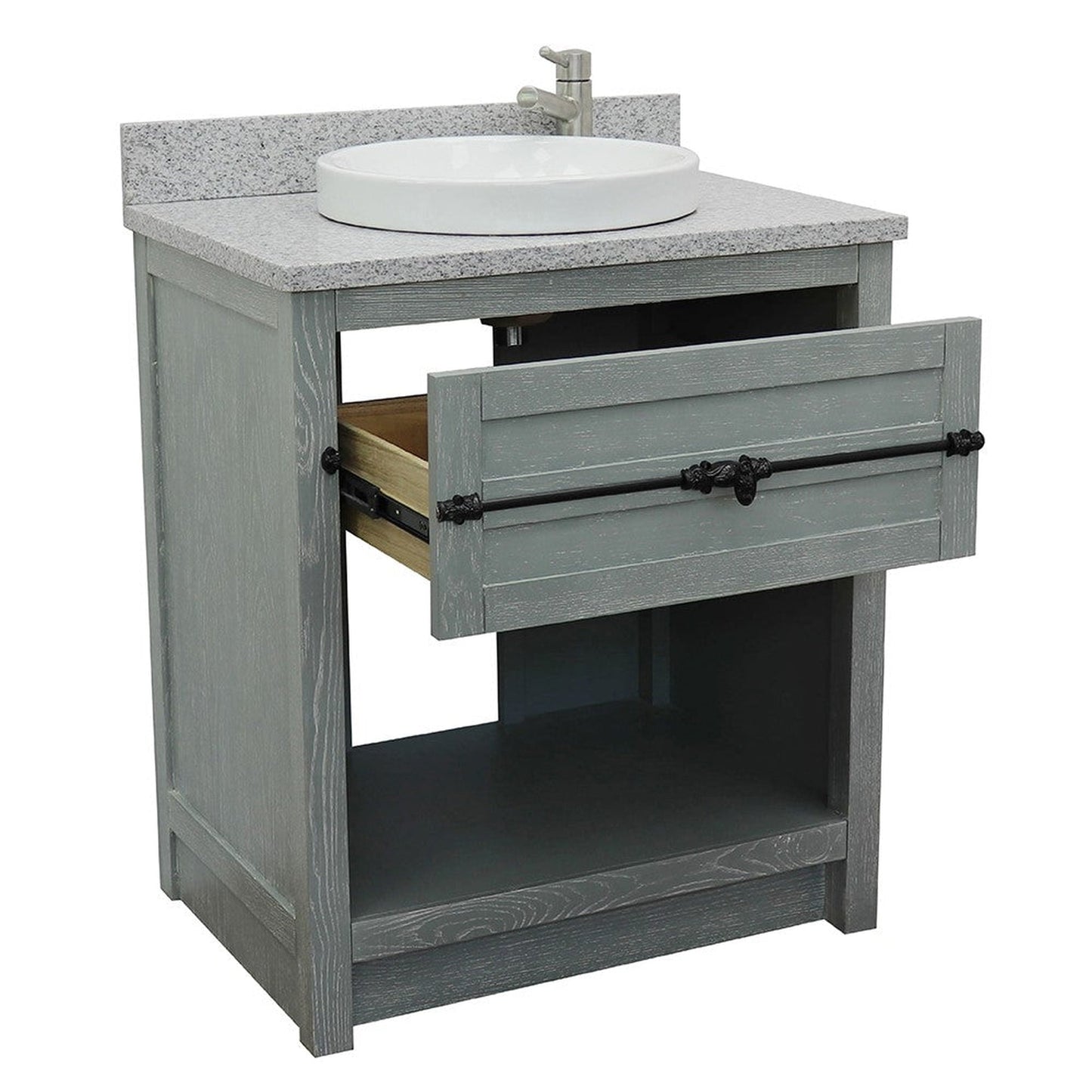 Bellaterra Home Plantation 31" 1-Drawer Gray Ash Freestanding Vanity Set With Ceramic Vessel Sink and Gray Granite Top