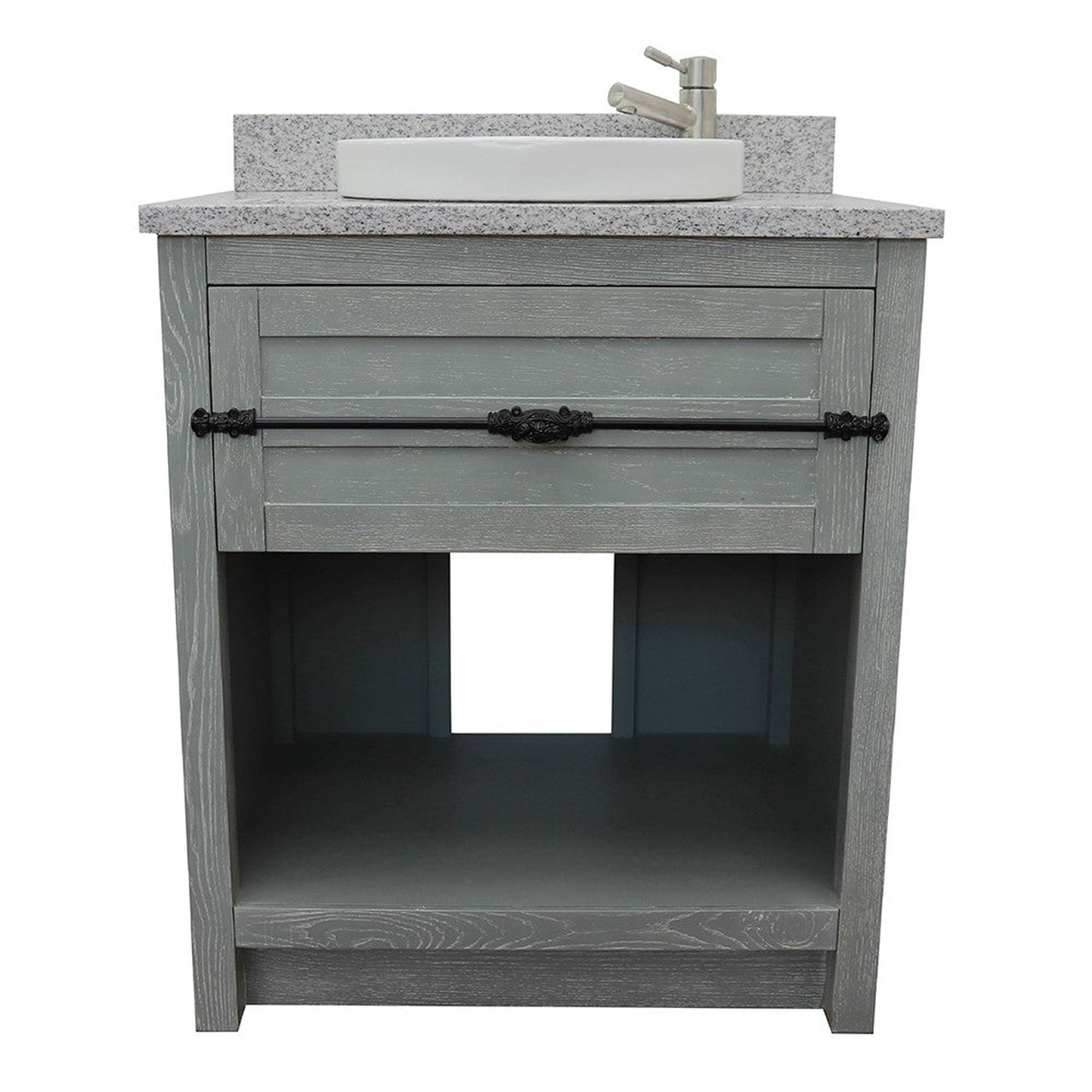 Bellaterra Home Plantation 31" 1-Drawer Gray Ash Freestanding Vanity Set With Ceramic Vessel Sink and Gray Granite Top