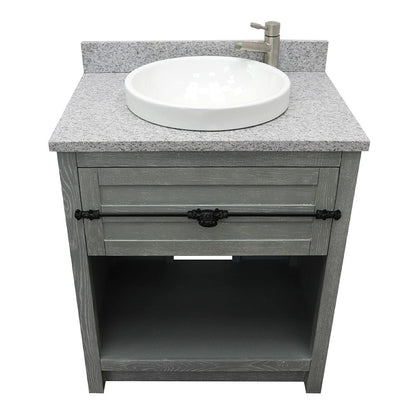 Bellaterra Home Plantation 31" 1-Drawer Gray Ash Freestanding Vanity Set With Ceramic Vessel Sink and Gray Granite Top