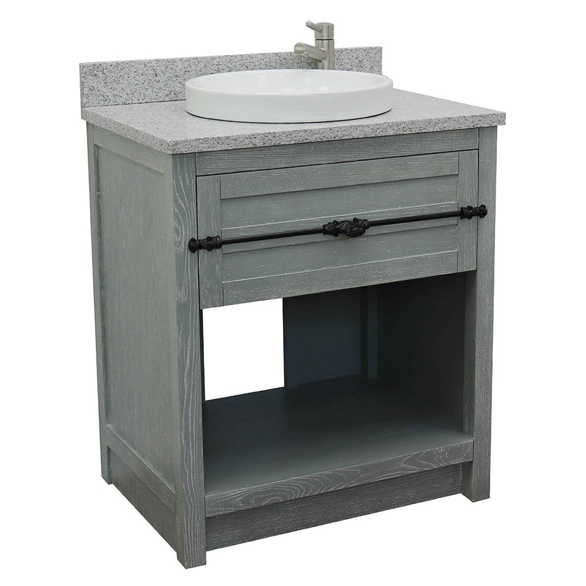 Bellaterra Home Plantation 31" 1-Drawer Gray Ash Freestanding Vanity Set With Ceramic Vessel Sink and Gray Granite Top