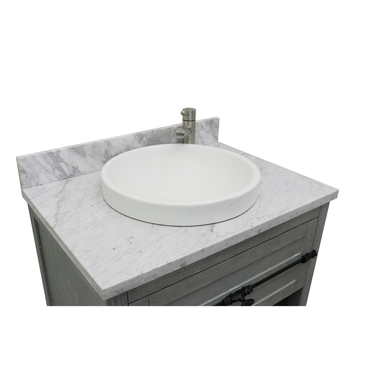 Bellaterra Home Plantation 31" 1-Drawer Gray Ash Freestanding Vanity Set With Ceramic Vessel Sink and White Carrara Marble Top