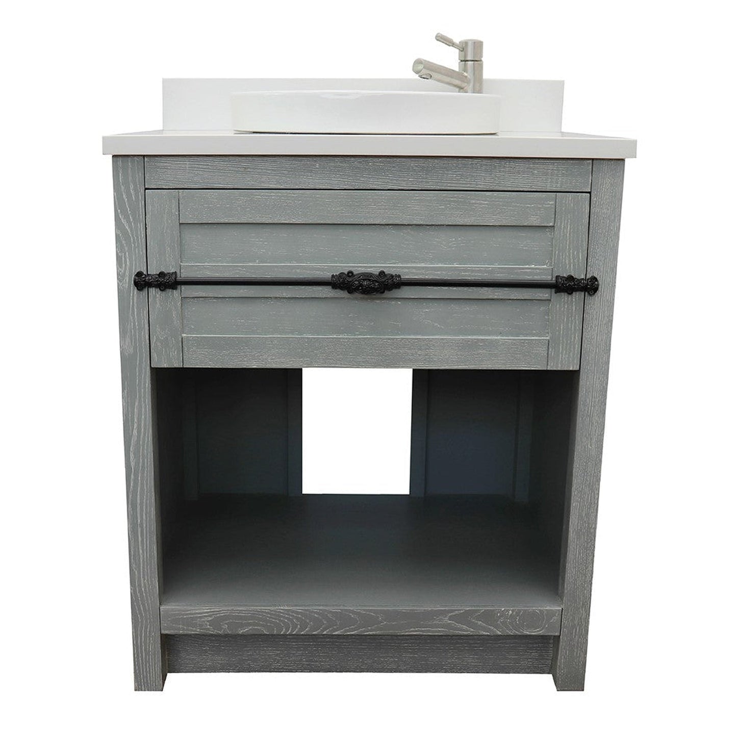 Bellaterra Home Plantation 31" 1-Drawer Gray Ash Freestanding Vanity Set With Ceramic Vessel Sink and White Quartz Top