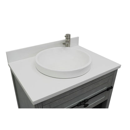 Bellaterra Home Plantation 31" 1-Drawer Gray Ash Freestanding Vanity Set With Ceramic Vessel Sink and White Quartz Top