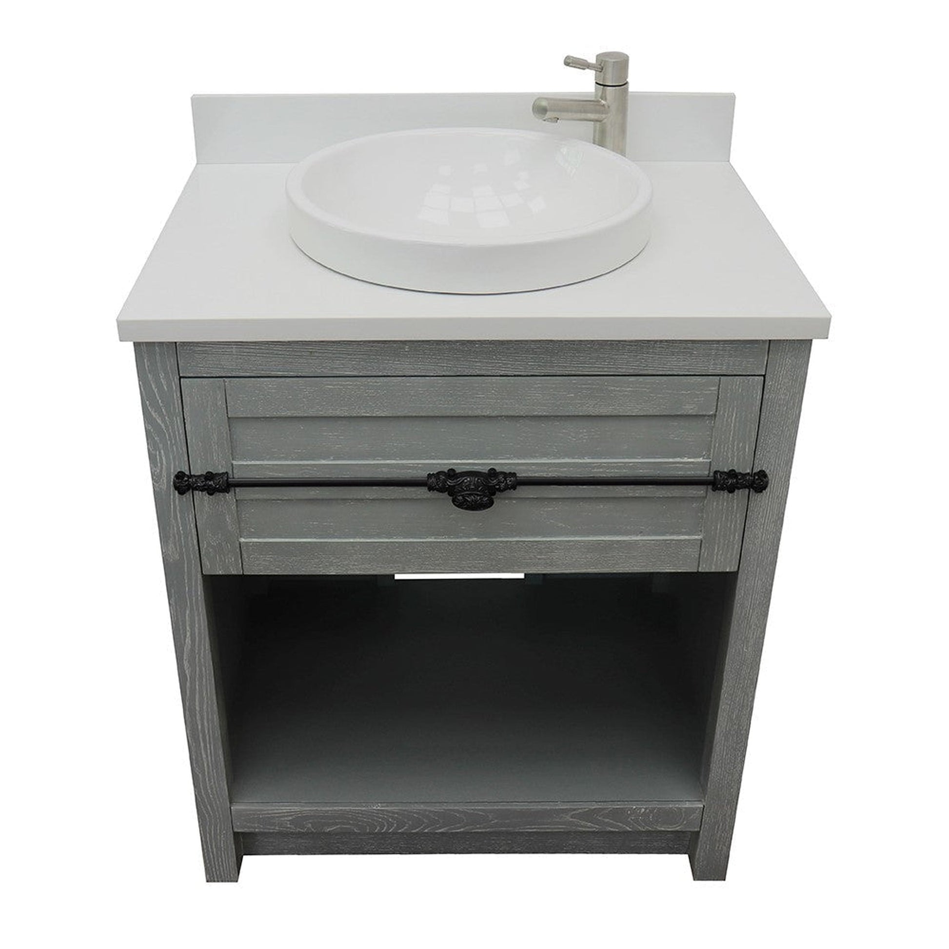 Bellaterra Home Plantation 31" 1-Drawer Gray Ash Freestanding Vanity Set With Ceramic Vessel Sink and White Quartz Top