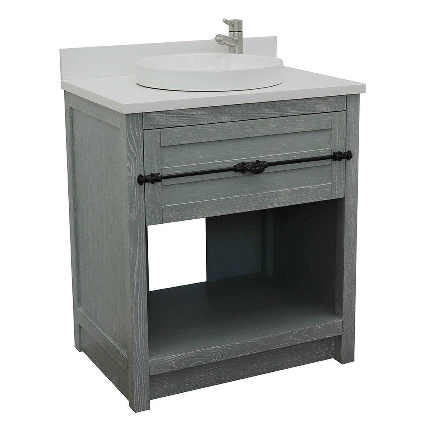 Bellaterra Home Plantation 31" 1-Drawer Gray Ash Freestanding Vanity Set With Ceramic Vessel Sink and White Quartz Top