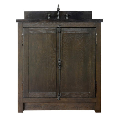 Bellaterra Home Plantation 31" 2-Door Brown Ash Freestanding Vanity Set With Ceramic Undermount Oval Sink and Black Galaxy Top