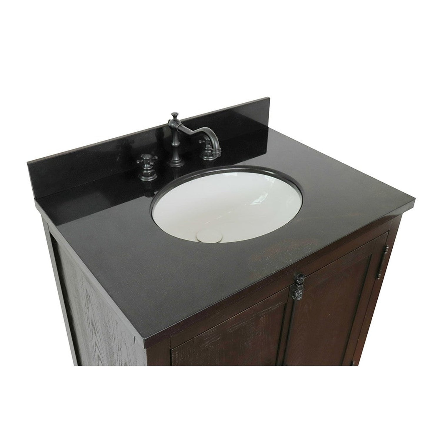 Bellaterra Home Plantation 31" 2-Door Brown Ash Freestanding Vanity Set With Ceramic Undermount Oval Sink and Black Galaxy Top