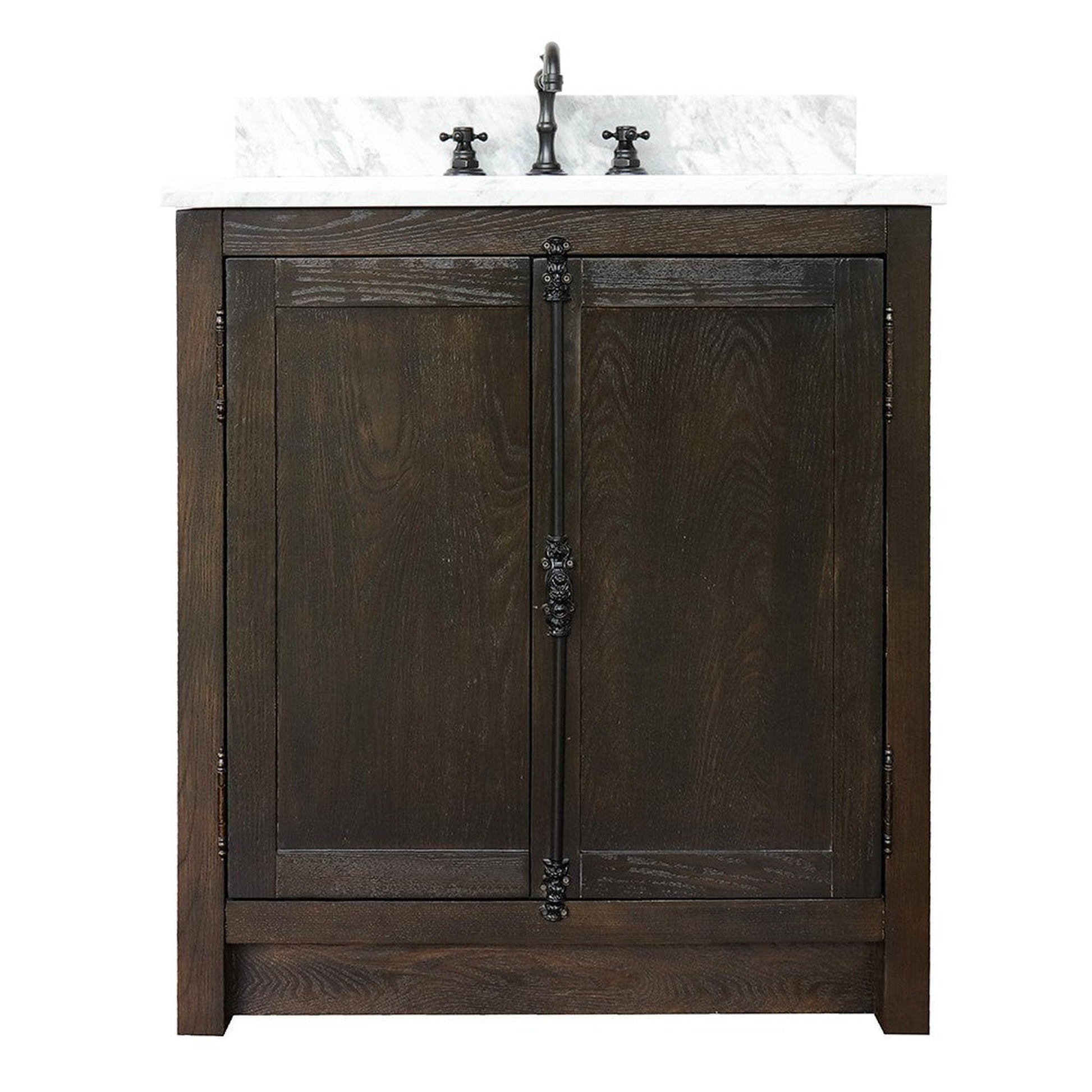 Bellaterra Home Plantation 31" 2-Door Brown Ash Freestanding Vanity Set With Ceramic Undermount Oval Sink and White Carrara Marble Top