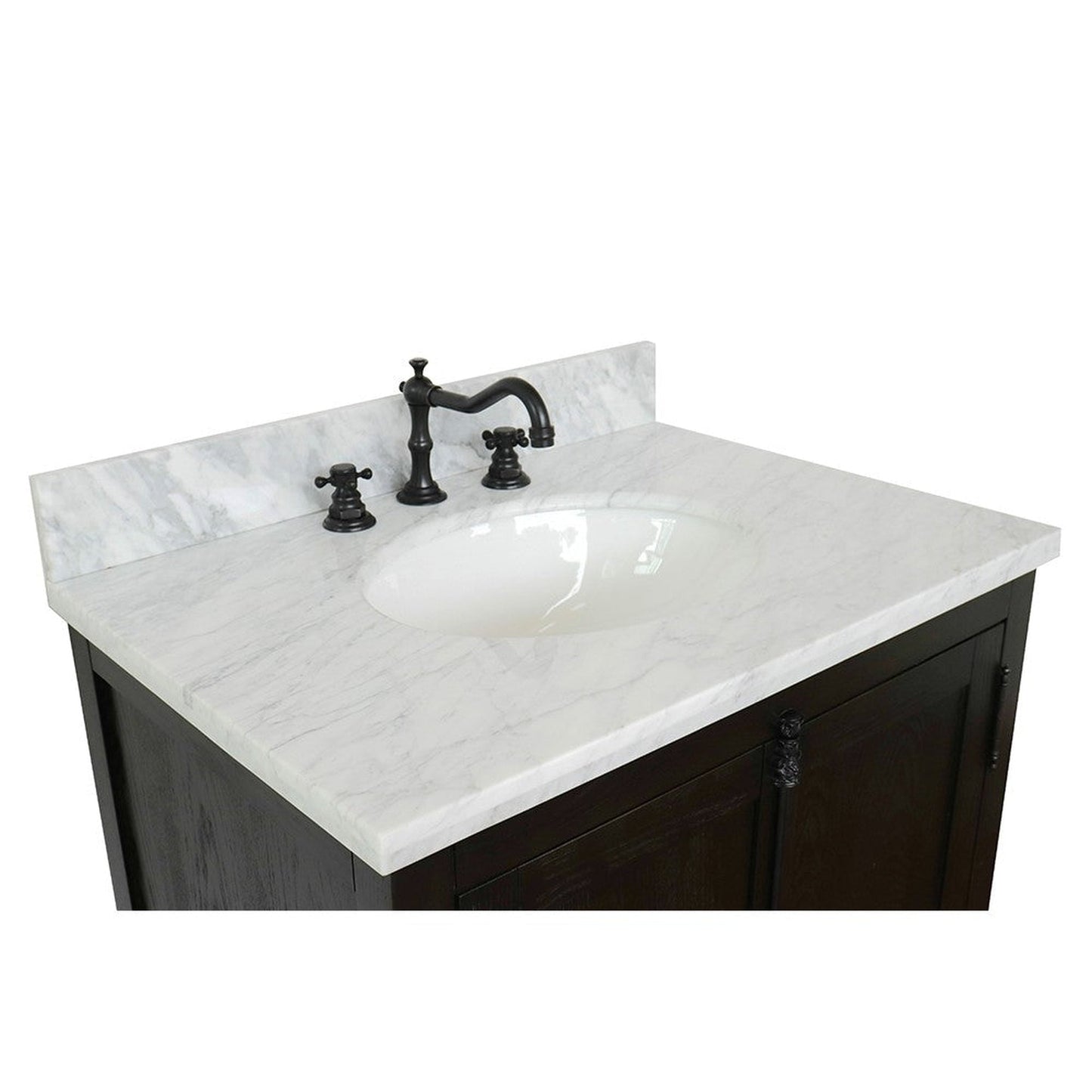 Bellaterra Home Plantation 31" 2-Door Brown Ash Freestanding Vanity Set With Ceramic Undermount Oval Sink and White Carrara Marble Top