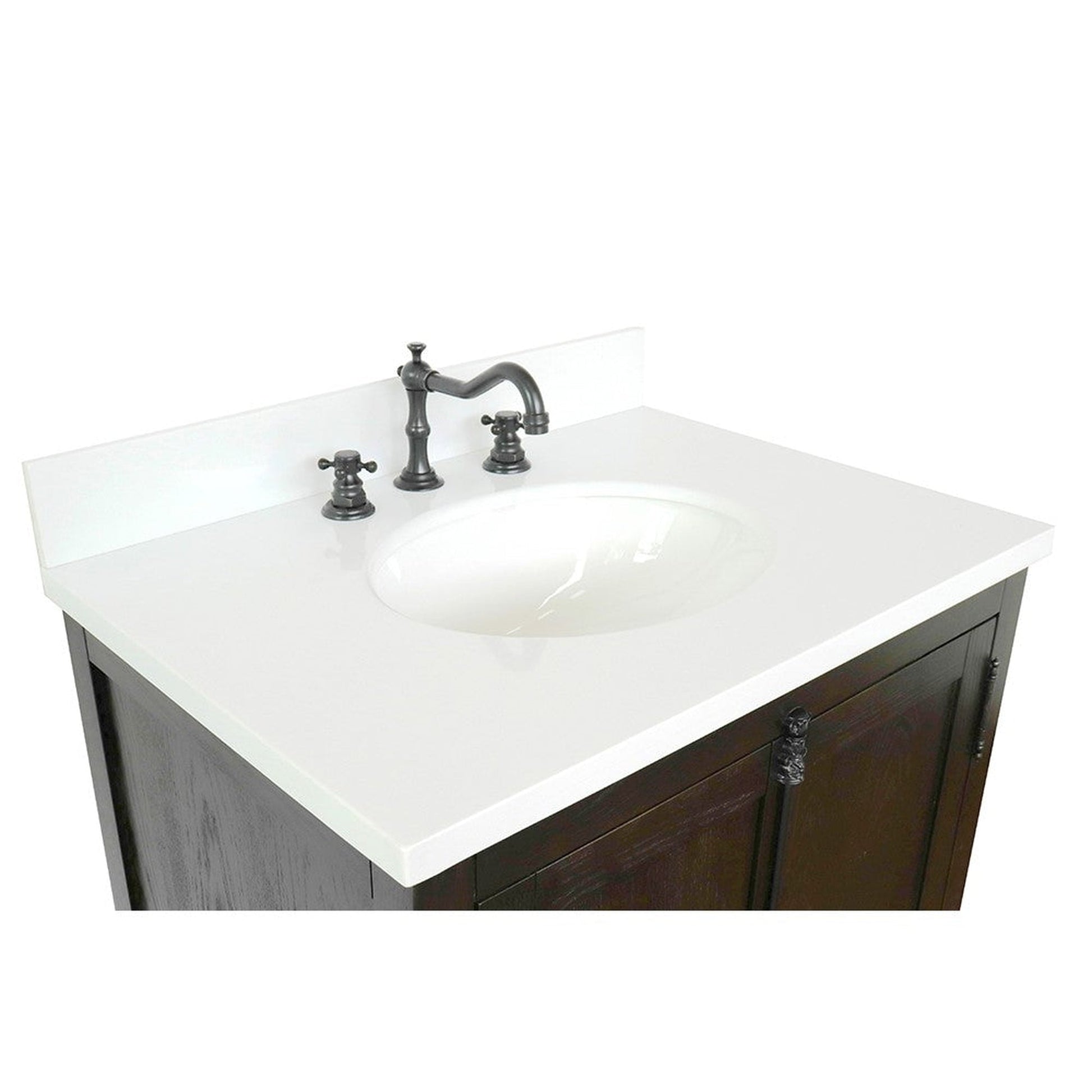 Bellaterra Home Plantation 31" 2-Door Brown Ash Freestanding Vanity Set With Ceramic Undermount Oval Sink and White Quartz Top