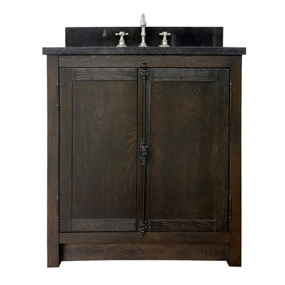 Bellaterra Home Plantation 31" 2-Door Brown Ash Freestanding Vanity Set With Ceramic Undermount Rectangular Sink and Black Galaxy Top