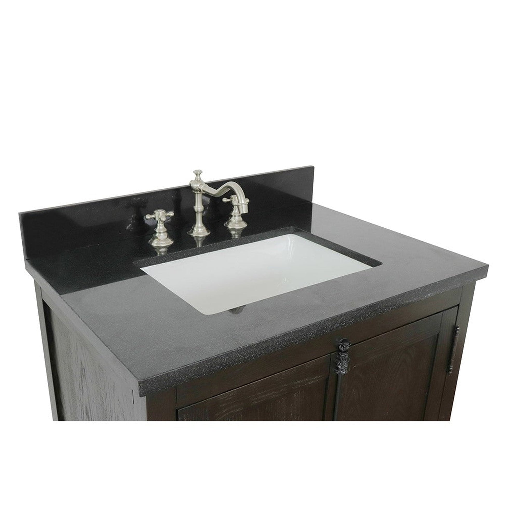 Bellaterra Home Plantation 31" 2-Door Brown Ash Freestanding Vanity Set With Ceramic Undermount Rectangular Sink and Black Galaxy Top