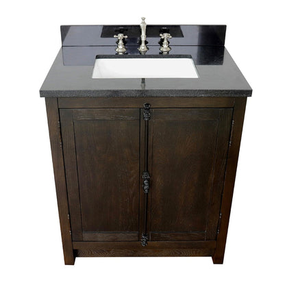 Bellaterra Home Plantation 31" 2-Door Brown Ash Freestanding Vanity Set With Ceramic Undermount Rectangular Sink and Black Galaxy Top