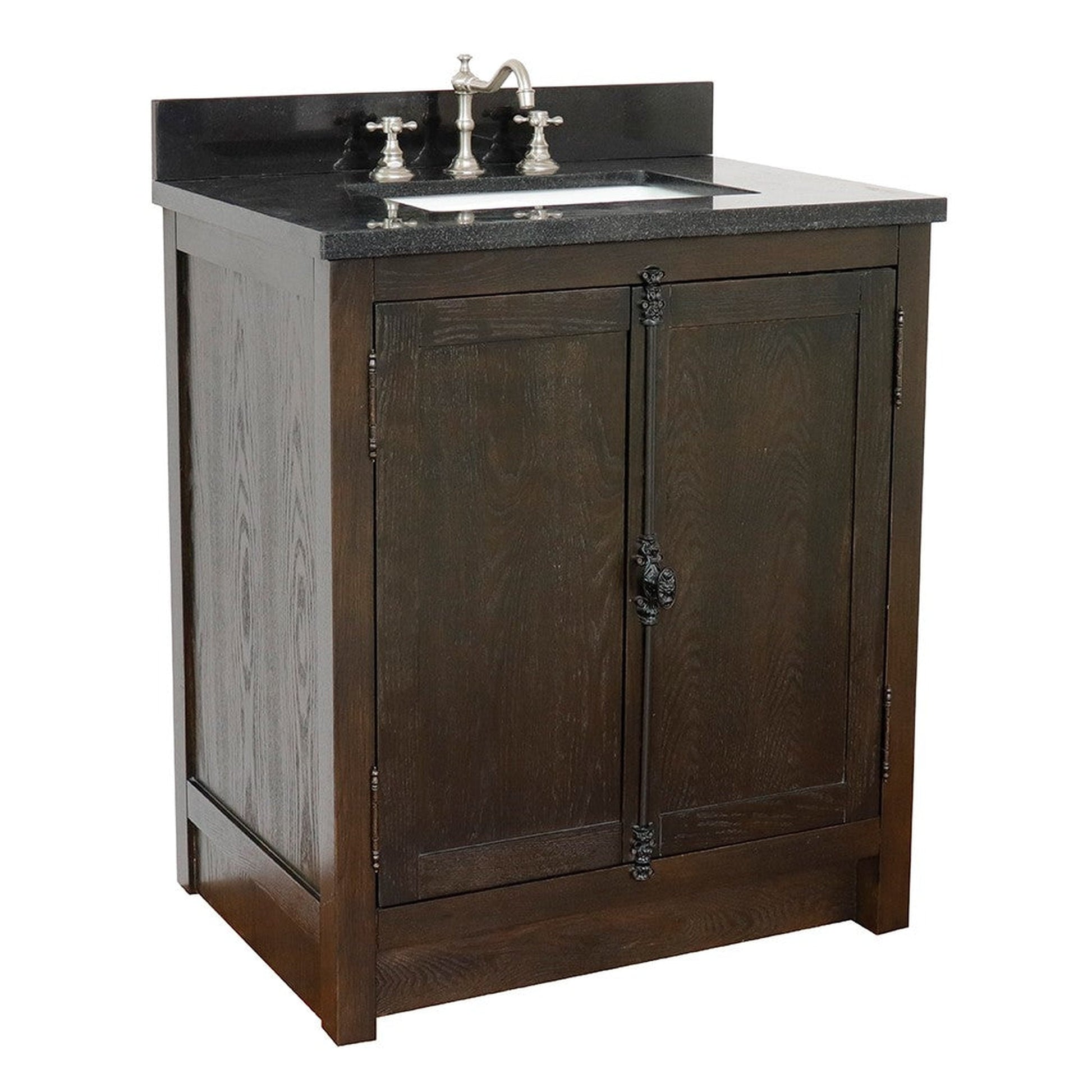 Bellaterra Home Plantation 31" 2-Door Brown Ash Freestanding Vanity Set With Ceramic Undermount Rectangular Sink and Black Galaxy Top