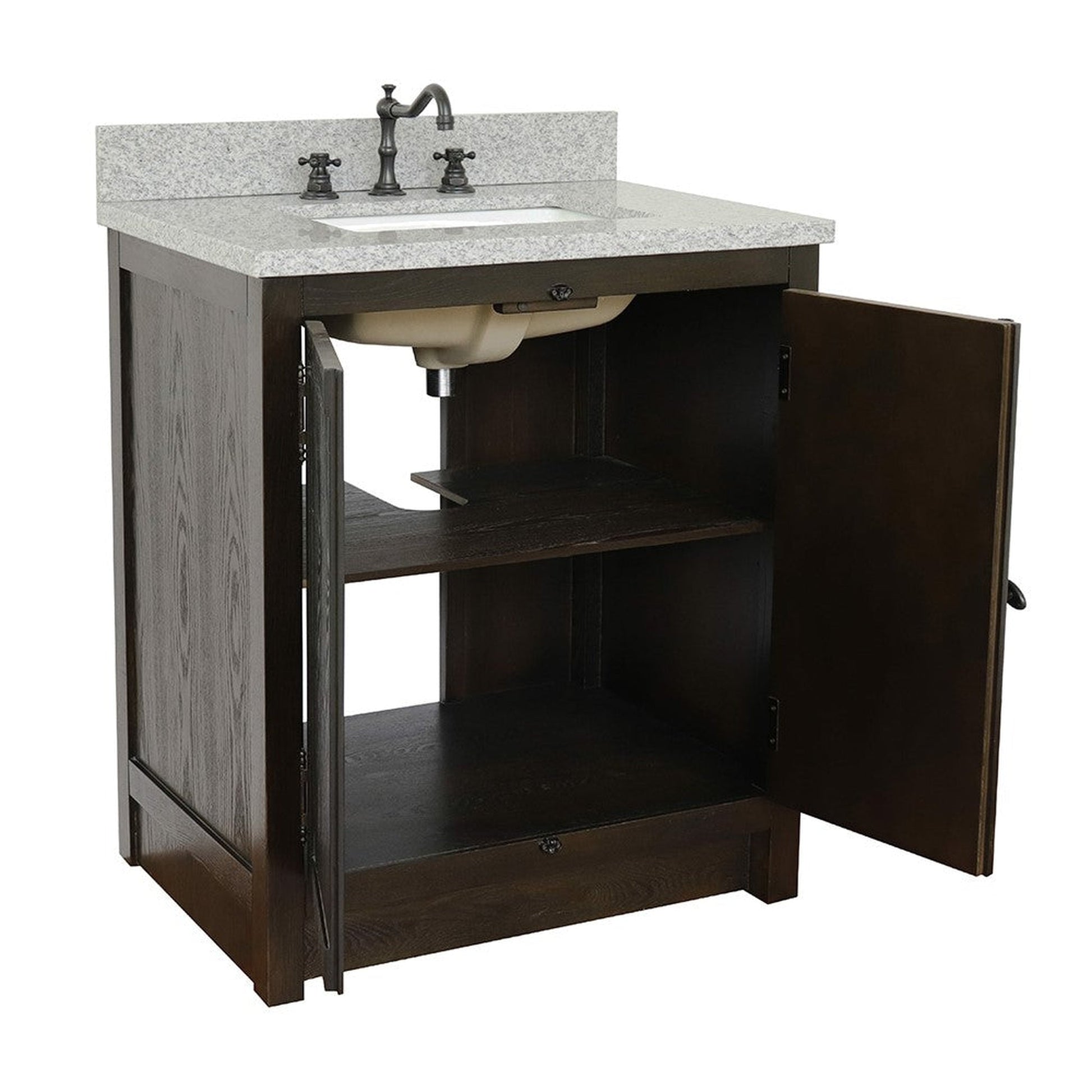 Bellaterra Home Plantation 31" 2-Door Brown Ash Freestanding Vanity Set With Ceramic Undermount Rectangular Sink and Gray Granite Top