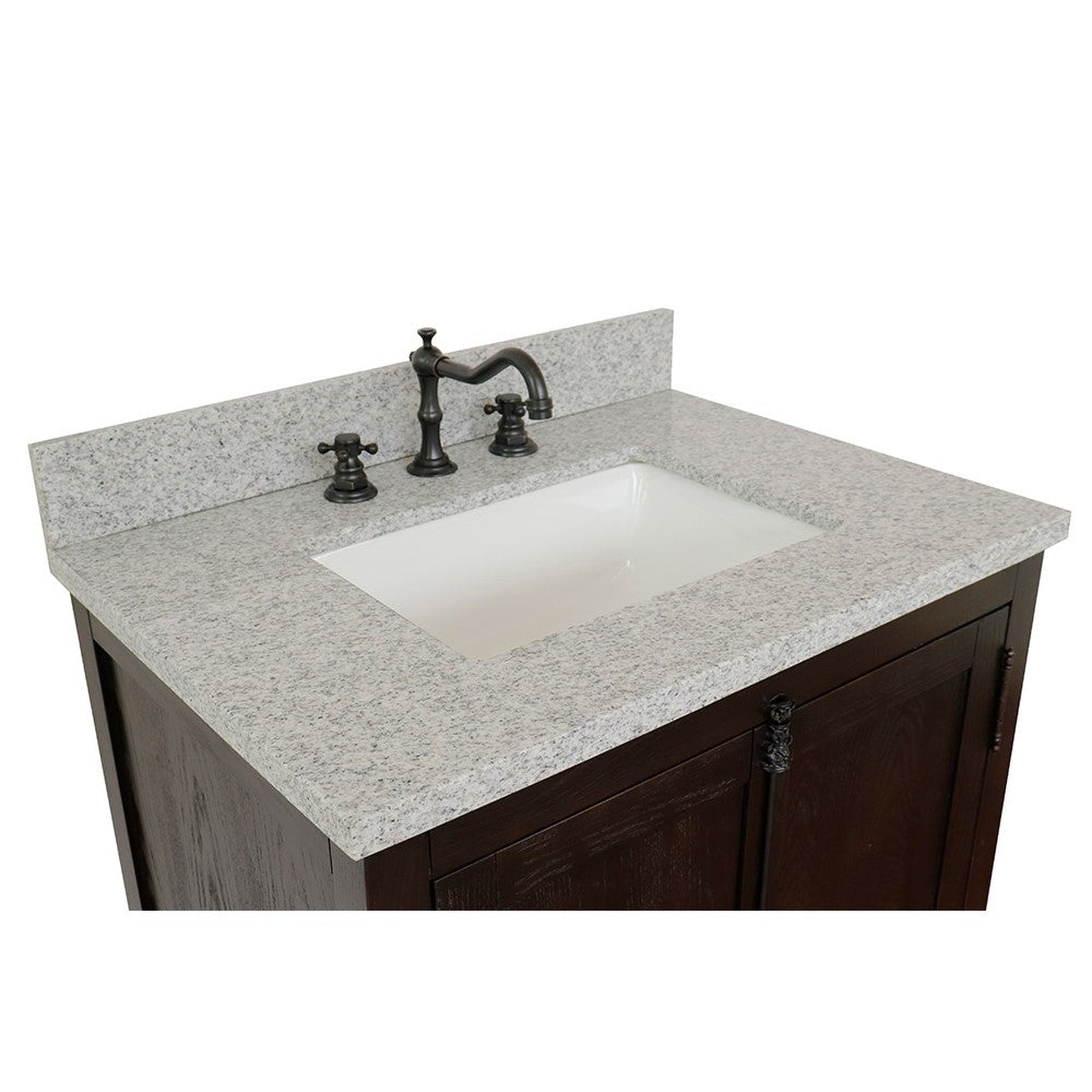 Bellaterra Home Plantation 31" 2-Door Brown Ash Freestanding Vanity Set With Ceramic Undermount Rectangular Sink and Gray Granite Top