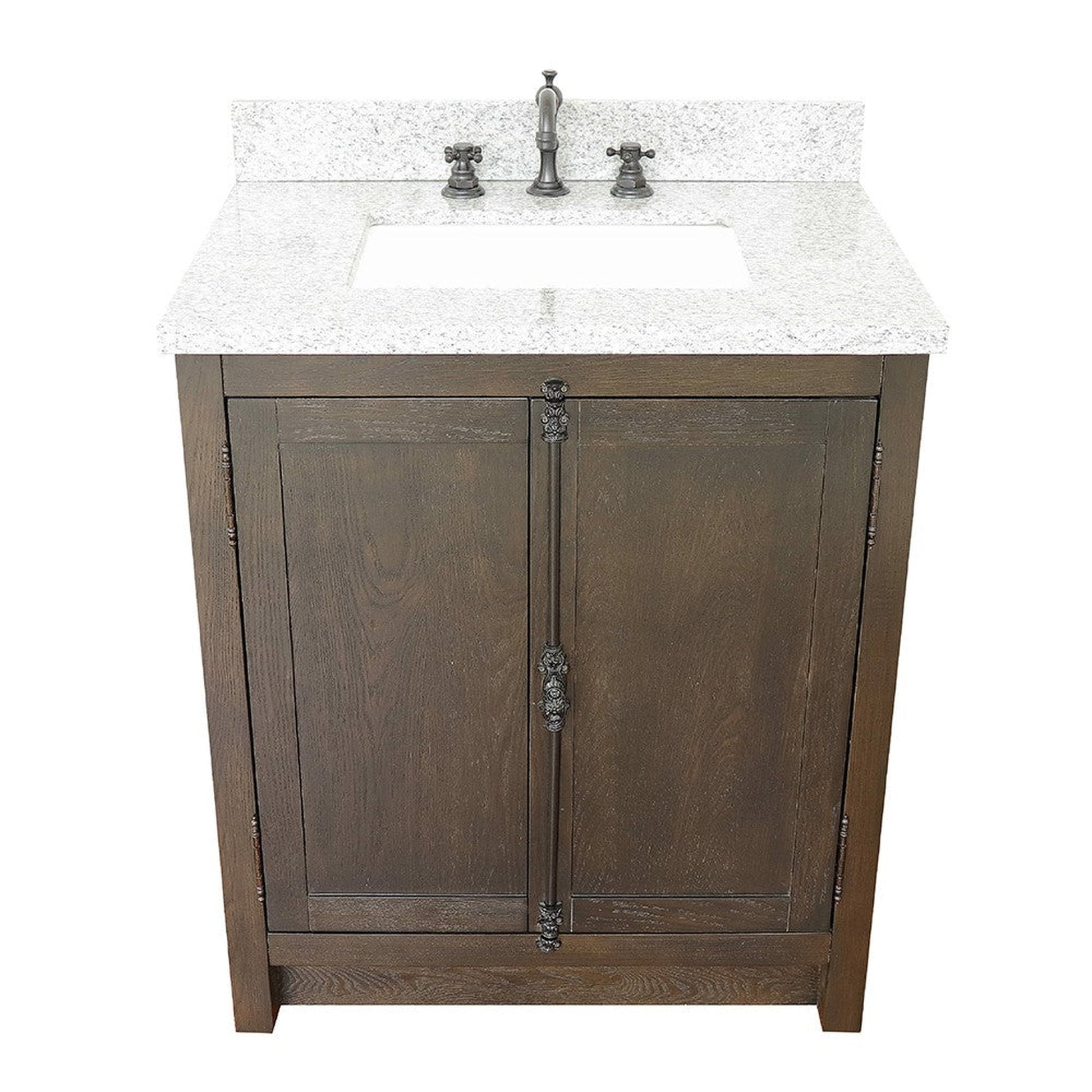 Bellaterra Home Plantation 31" 2-Door Brown Ash Freestanding Vanity Set With Ceramic Undermount Rectangular Sink and Gray Granite Top