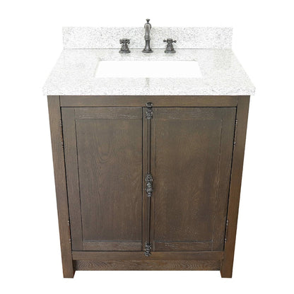 Bellaterra Home Plantation 31" 2-Door Brown Ash Freestanding Vanity Set With Ceramic Undermount Rectangular Sink and Gray Granite Top