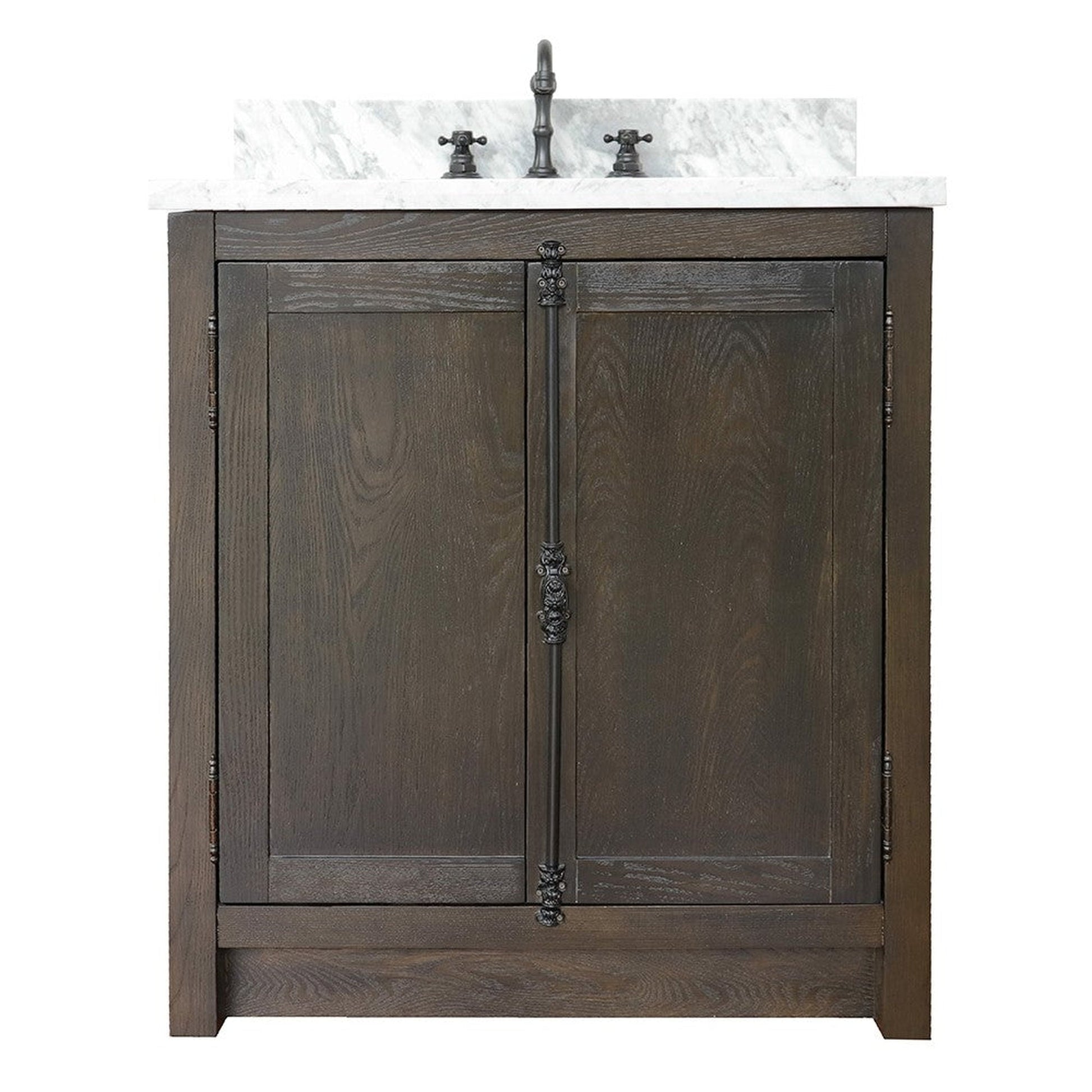 Bellaterra Home Plantation 31" 2-Door Brown Ash Freestanding Vanity Set With Ceramic Undermount Rectangular Sink and White Carrara Marble Top