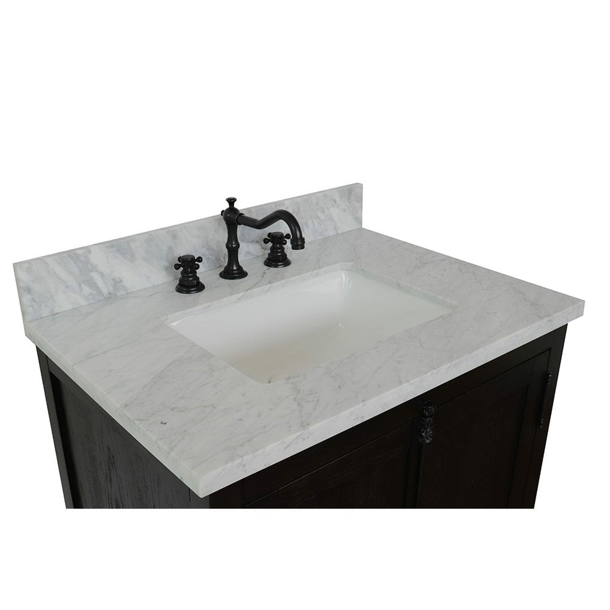 Bellaterra Home Plantation 31" 2-Door Brown Ash Freestanding Vanity Set With Ceramic Undermount Rectangular Sink and White Carrara Marble Top